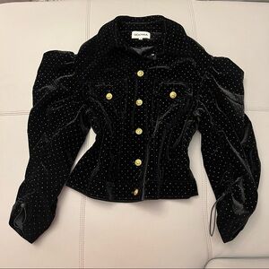 UOOYAA Black Suede Gold Buttons Dots Jacket